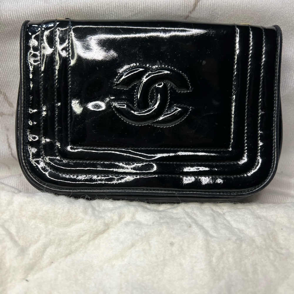 Authentic Vintage Chanel mini square patent leather shoulder bag cyber sale